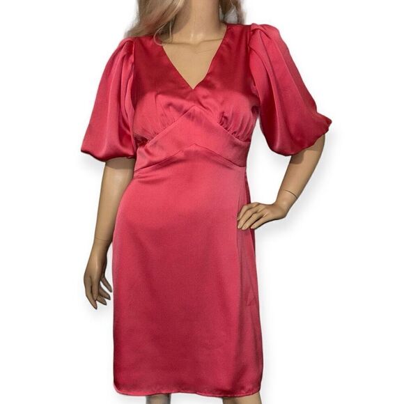 HALOGEN Puff Sleeve Satin Mini Dress in Pink Size Small - Picture 8 of 15